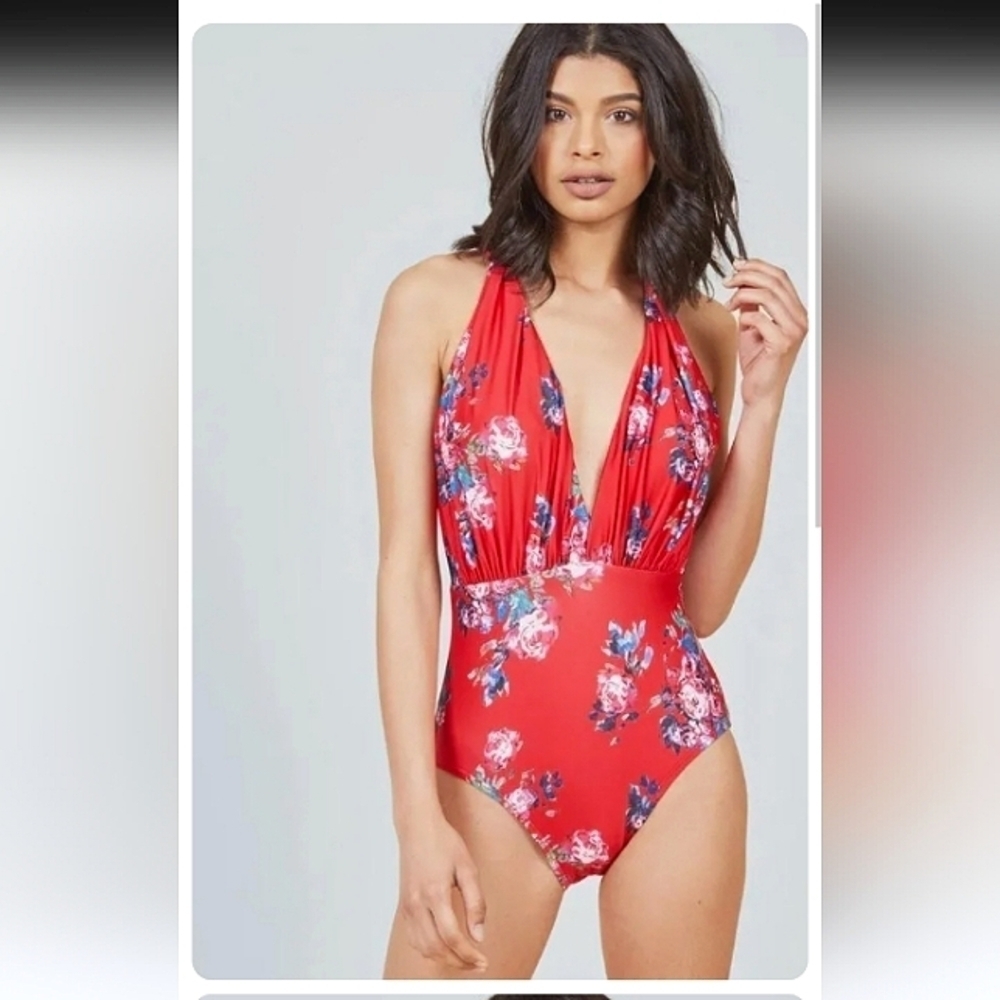 NWT Cocoship Retro One Piece Backless Swimsuit High Waisted Pin Up, Size Large
